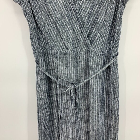 Banana Republic Dress Stripe Linen Blend Faux Wrap VNeck Tie Waist - Picture 7 of 12